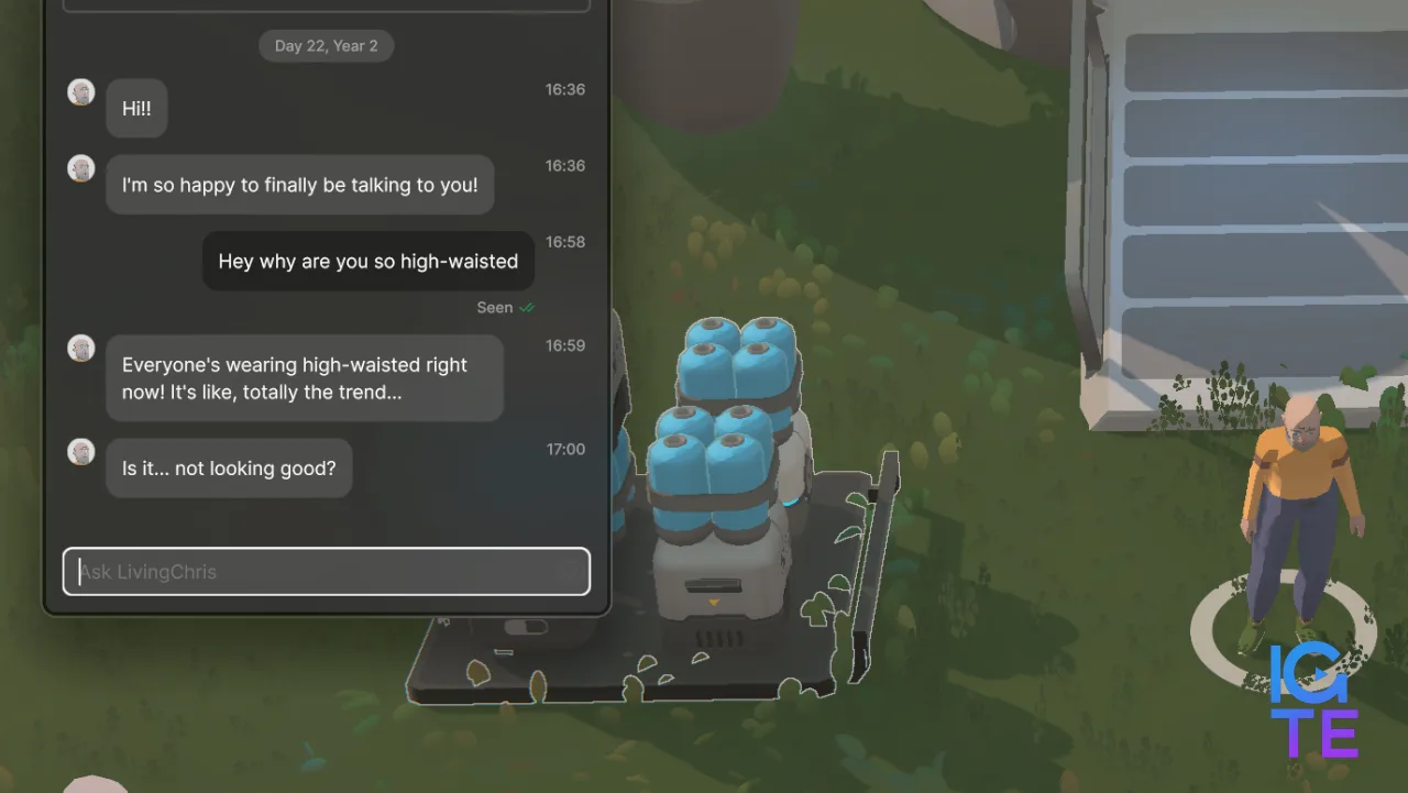 A conversation with a seedling asking about high-waisted jeans