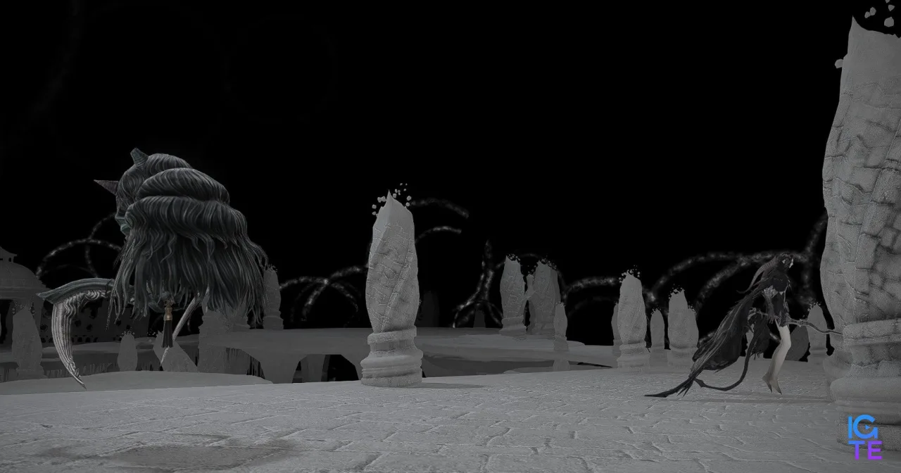 Screenshots of the Dark Territory zone in Final Fantasy 14.
