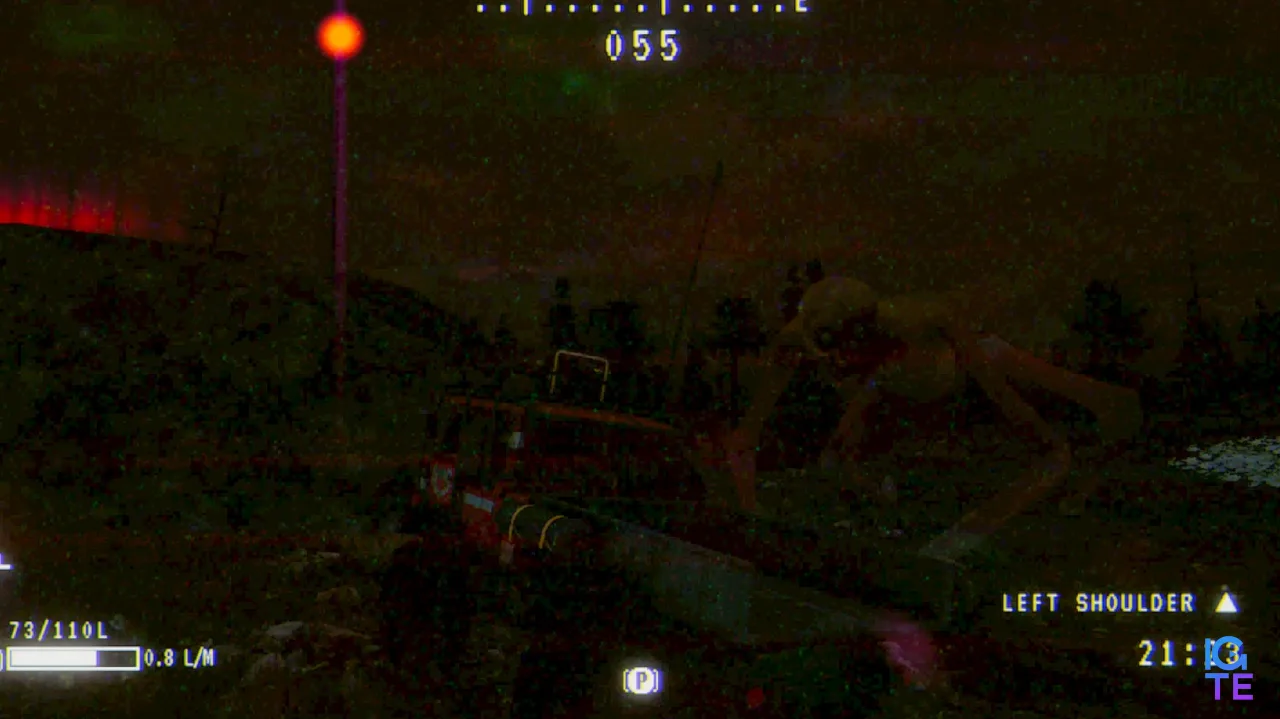 A truck about to be brutalized by a giant, crawling nightmare creature in Prospice: Anomalous Logistics.