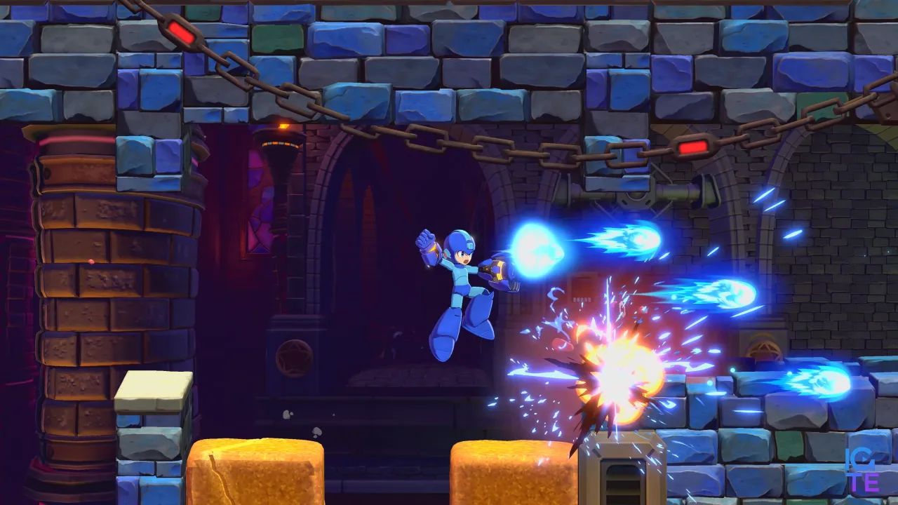 Перезаряджений Mega Man веде вогонь серією заряджених пострілів у Mega Man: Dual Override.
