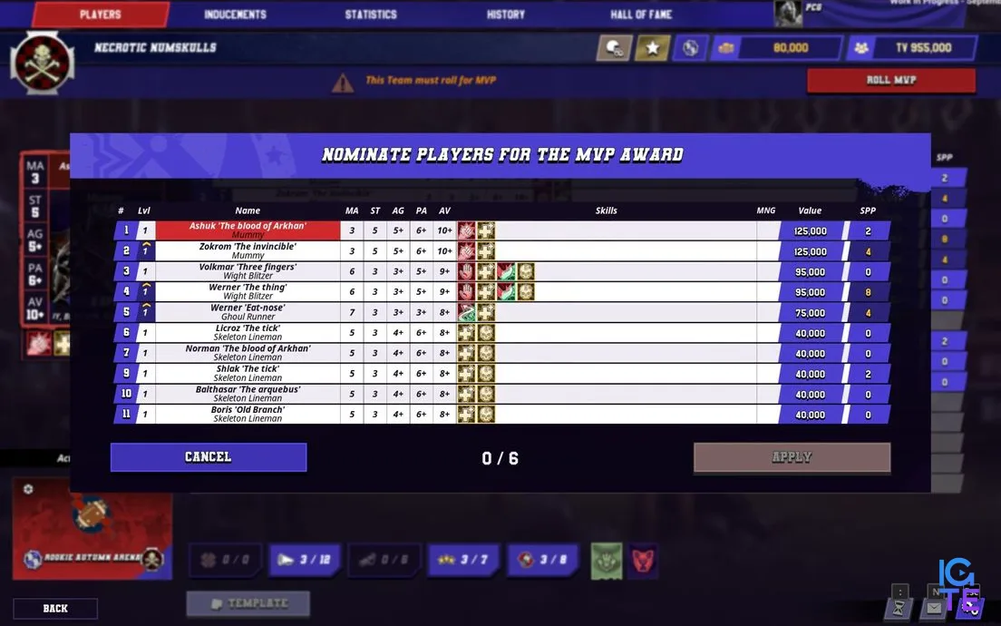Екран меню з Warhammer: Blood Bowl playtest beta
