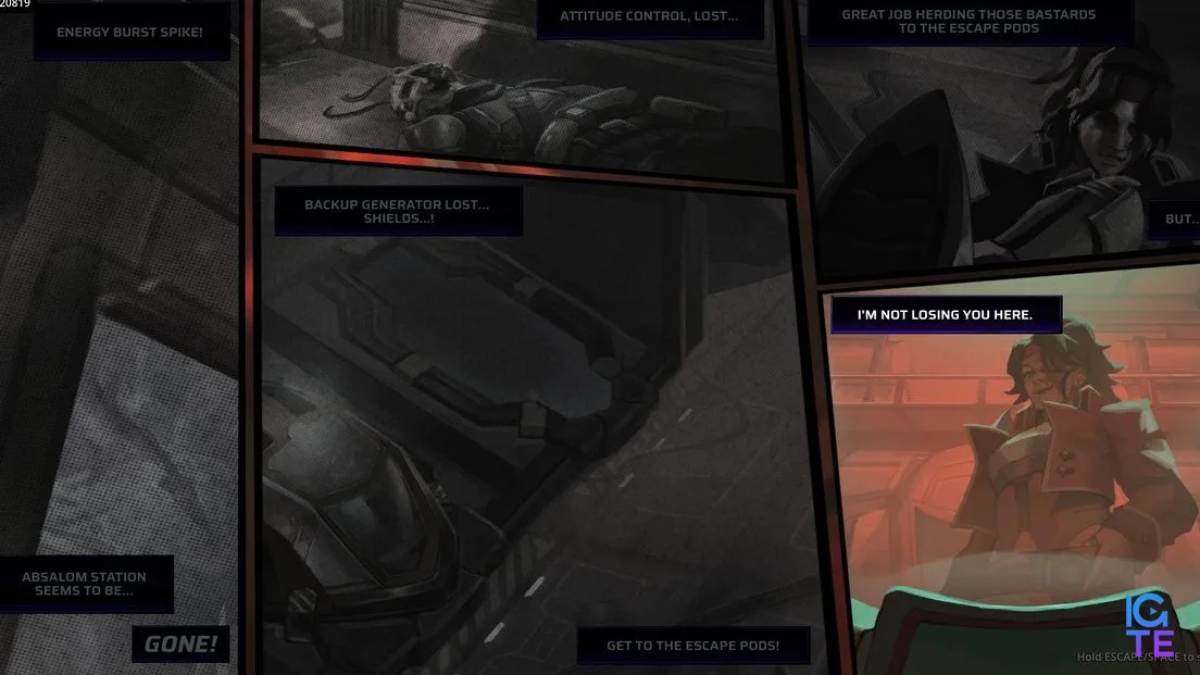A series of images showing Starfinder: Afterlight, including dialogue, cutscenes, and combat.