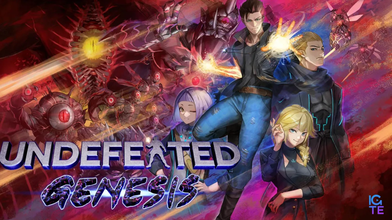 Аніме-супергерої демонструють свої сили. Показано логотип Undefeated: Genesis.