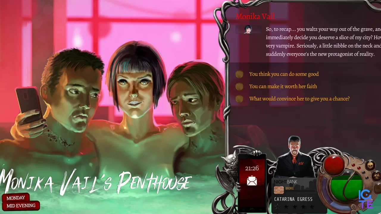 A vampire and two bloodbags in a hot tub in Nighthawks