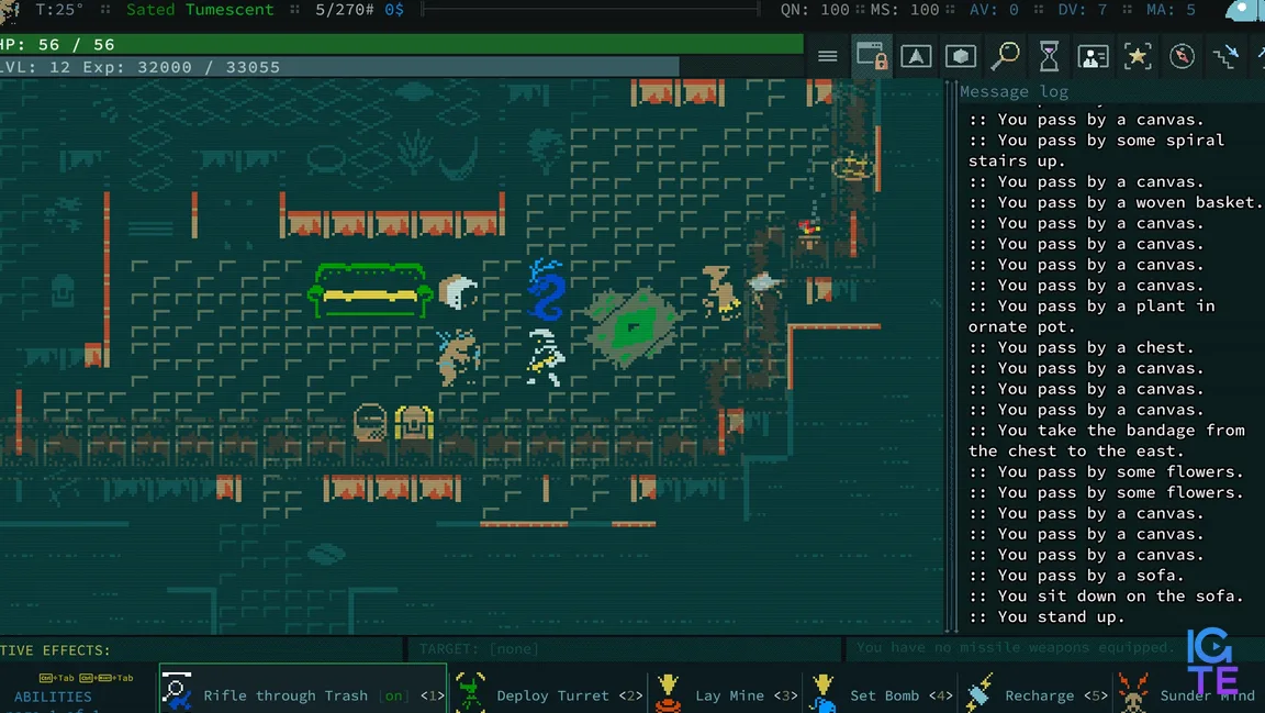 A bear tinkerer approaches a dromad trade caravan in Caves of Qud: Diaspora.
