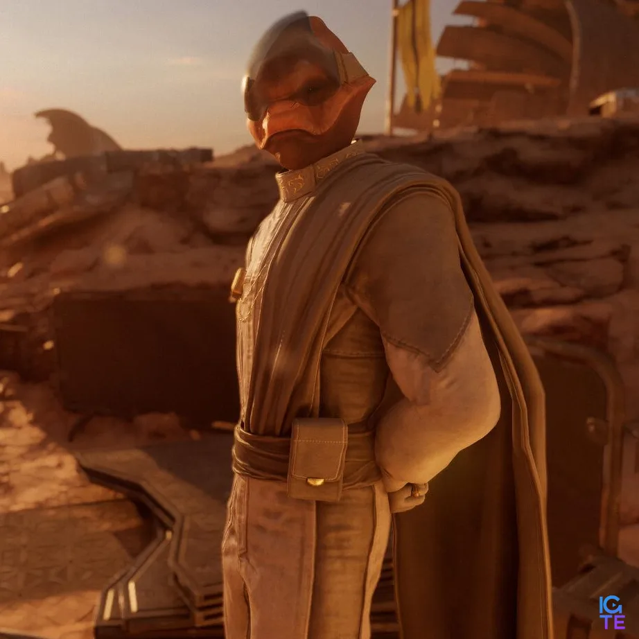 Star Wars: Galactic Racer - A racer standing beside sandy dunes