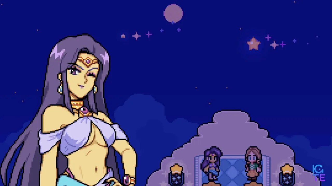 Fields of Mistria - Juniper winks at the main character while watching the shooting stars