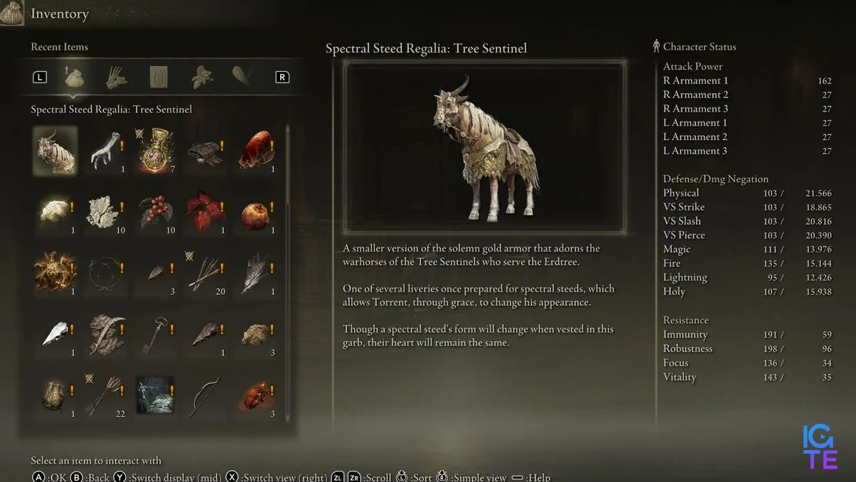 Elden Ring Torrent skins - Tree Sentinel in menu