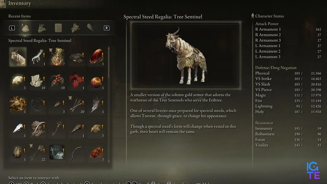 Elden Ring Torrent skins - Tree Sentinel in menu