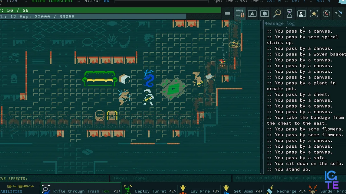 A bear tinkerer approaches a dromad trade caravan in Caves of Qud: Diaspora.