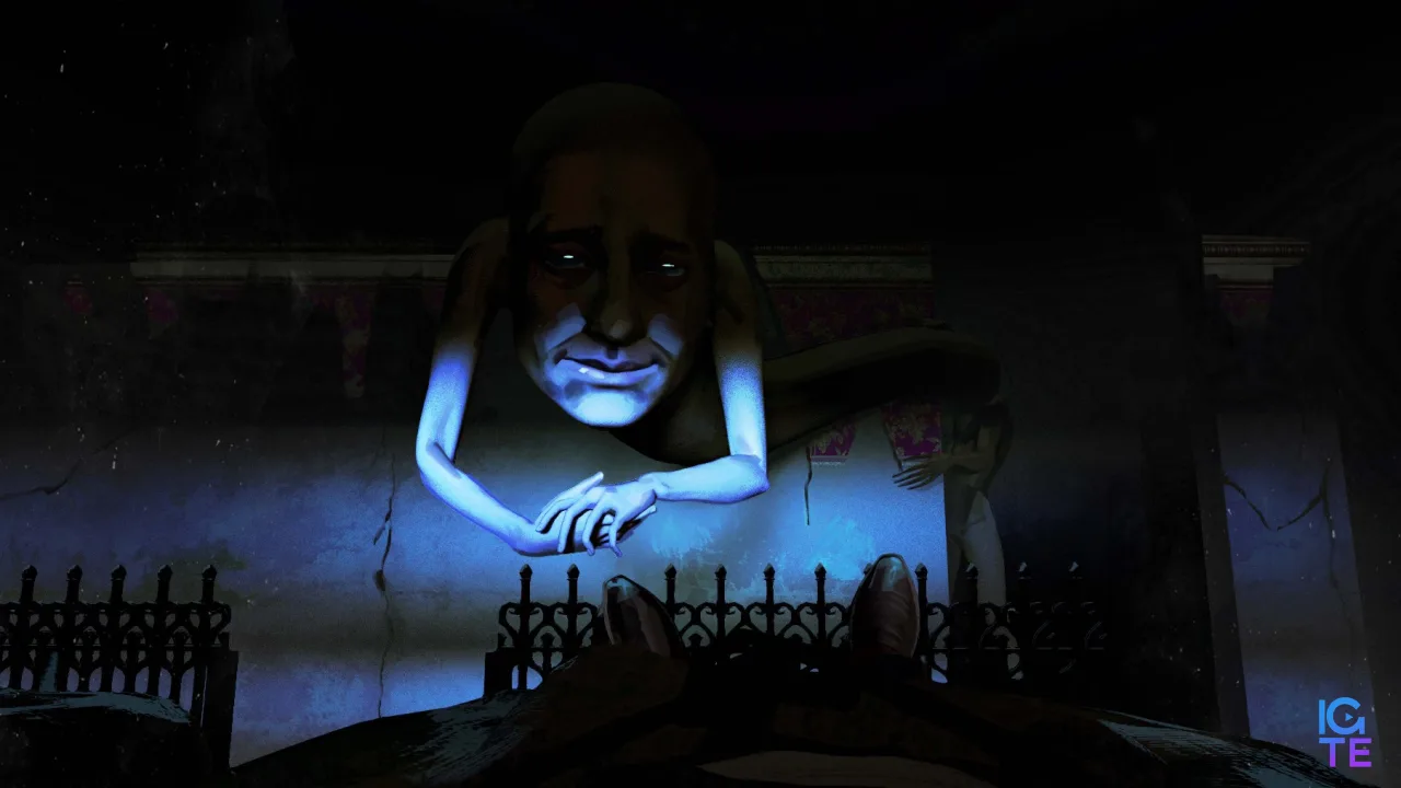 A demon emerges from a doorway in the Hell of Nightmares.