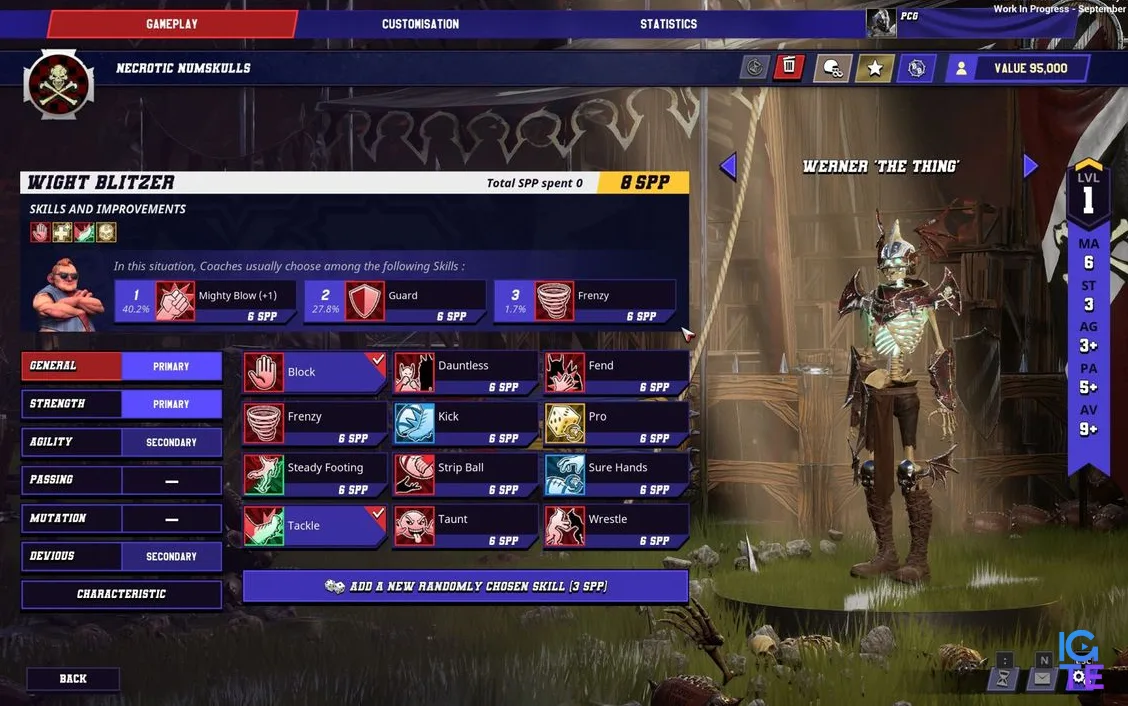 Екран меню з Warhammer: Blood Bowl playtest beta