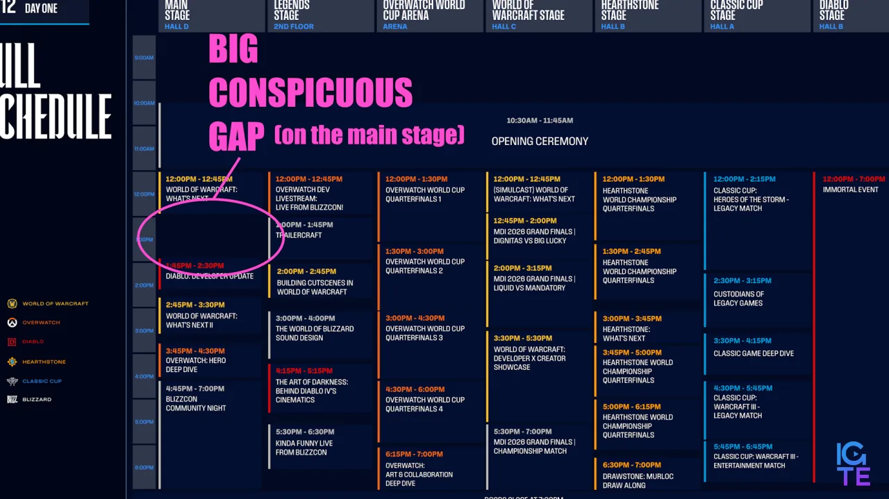 BlizzCon 2026 day 1 schedule